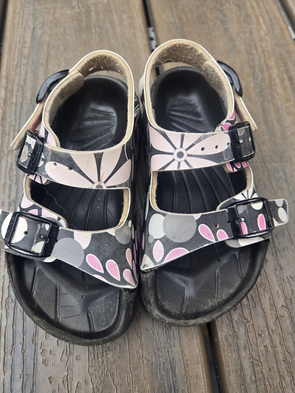 Kids Birki Sandals with Pink Floral Accents - Toddler 8.5